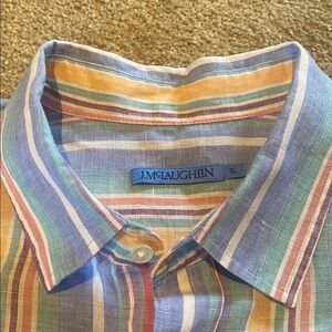 J McLaughlin Linen striped Button Down Shirt XL
